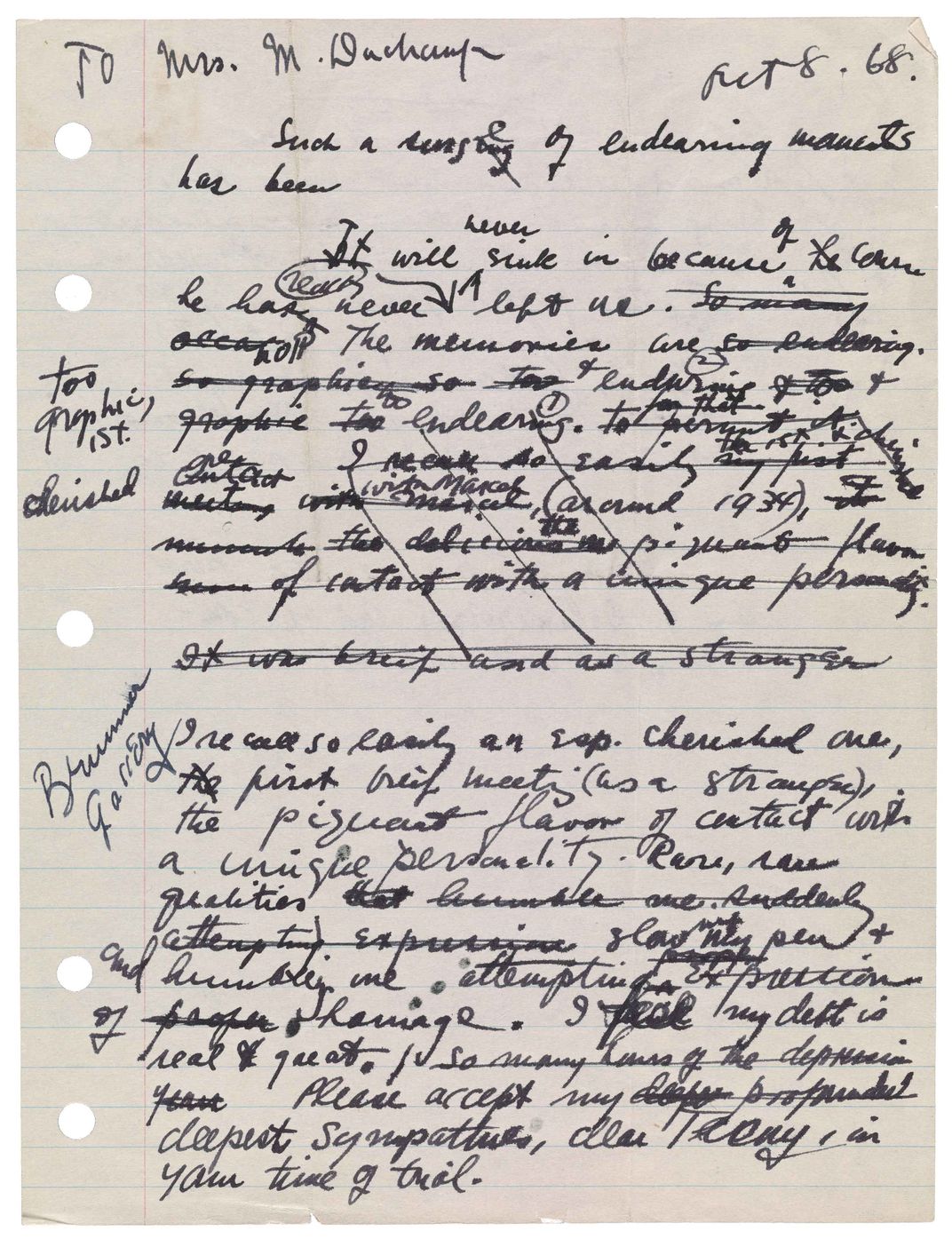 Lettre de Joseph Cornell, 8 et 9 octobre 1968
